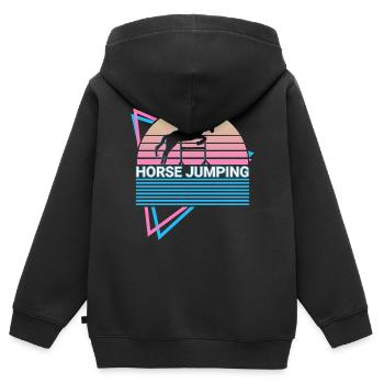 Saut d’obstacles rétro - Sweat Premium à capuche zippé enfant bio - noir - Dos - AI Model Kid Male (0cm)