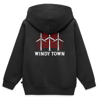 Wind Turbine Tech Windy Town Windmill Green Energy - Kinder Premium Organic Zip Hoodie - Schwarz - Hinten - AI Model Kid Male (0cm)