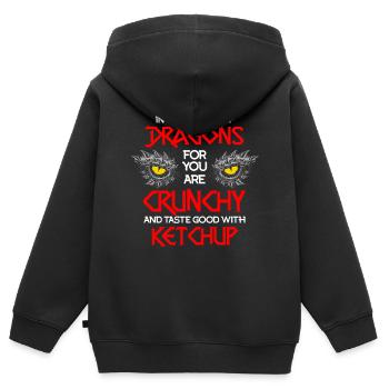 Drachen-Ketchup-Zitat, Drachen - Kinder Premium Organic Zip Hoodie - Schwarz - Hinten - AI Model Kid Male (0cm)
