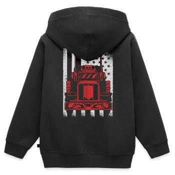 Camionneur Drapeau américain - Sweat Premium à capuche zippé enfant bio - noir - Dos - AI Model Kid Male (0cm)