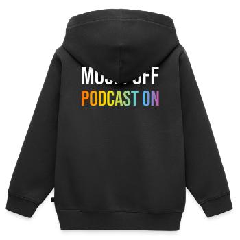 Podcast Lover - Music Off Podcast On - Podcast Pod - Sweat Premium à capuche zippé enfant bio - noir - Dos - AI Model Kid Male (0cm)