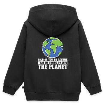 Global Warming Bold Of You To Assume Environmental - Kinder Premium Organic Zip Hoodie - Schwarz - Hinten - AI Model Kid Male (0cm)