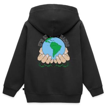 Global Warming It's In Your Hands Climate Activism - Kinder Premium Organic Zip Hoodie - Schwarz - Hinten - AI Model Kid Male (0cm)