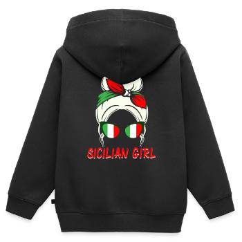 Sicile Italie Femme - Sweat Premium à capuche zippé enfant bio - noir - Dos - AI Model Kid Male (0cm)