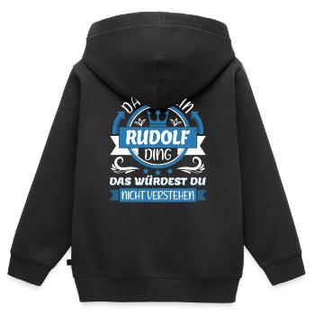 Rudolf Name Vorname Namenstag Namensgeschenk - Kinder Premium Organic Zip Hoodie - Schwarz - Hinten - AI Model Kid Male (0cm)