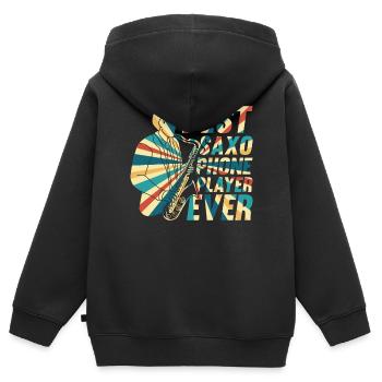 Meilleur joueur de téléphone Saxo Jamais Saxophoniste Musicien P - Sweat Premium à capuche zippé enfant bio - noir - Dos - AI Model Kid Male (0cm)