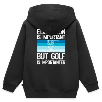 Bildung ist wichtig, aber Golf ist wichtiger - Kinder Premium Organic Zip Hoodie - Schwarz - Hinten - AI Model Kid Male (0cm)