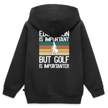 Bildung ist wichtig, aber Golf ist wichtiger - Kinder Premium Organic Zip Hoodie - Schwarz - Hinten - AI Model Kid Male (0cm)