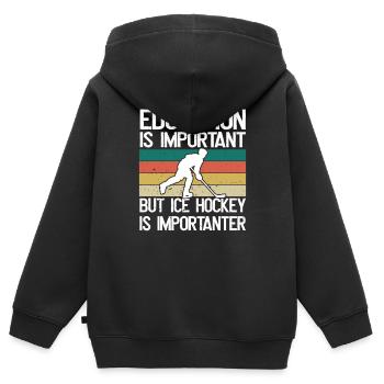Bildung Ist Wichtig, Aber Hockey Ist wichtiger - Kinder Premium Organic Zip Hoodie - Schwarz - Hinten - AI Model Kid Male (0cm)