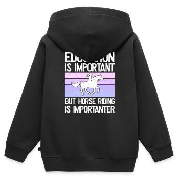 Bildung Ist Wichtig, Aber Reiten Ist wichtiger - Kinder Premium Organic Zip Hoodie - Schwarz - Hinten - AI Model Kid Male (0cm)