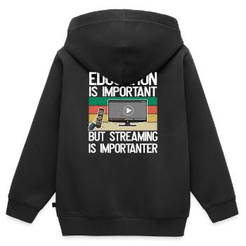Bildung Ist Wichtig, Aber Streaming Ist wichtiger - Kinder Premium Organic Zip Hoodie - Schwarz - Hinten - AI Model Kid Male (0cm)
