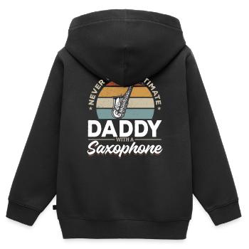 Saxophoniste - Ne sous-estimez jamais papa avec un saxo - Sweat Premium à capuche zippé enfant bio - noir - Dos - AI Model Kid Male (0cm)