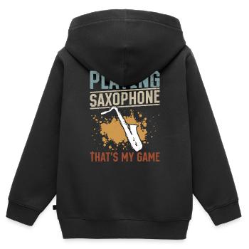 Playing Saxophone That's My Game - Saxophonist Mus - Kinder Premium Organic Zip Hoodie - Schwarz - Hinten - AI Model Kid Male (0cm)