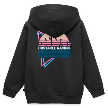 Course d’obstacles rétro - Sweat Premium à capuche zippé enfant bio - noir - Dos - AI Model Kid Male (0cm)