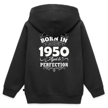 1950 Cadeau d’anniversaire Bursdag vintage - Sweat Premium à capuche zippé enfant bio - noir - Dos - AI Model Kid Male (0cm)