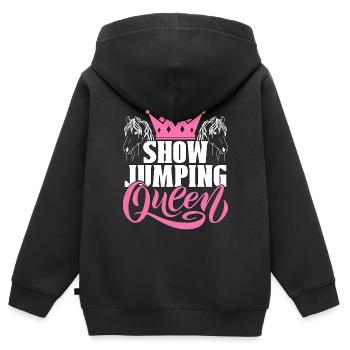 Show Jumping Queen Horse Riding Equine Show Jumper - Kinder Premium Organic Zip Hoodie - Schwarz - Hinten - AI Model Kid Male (0cm)
