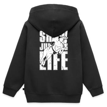 Show Jumping Life Amateurs d'équitation Show Jumper - Sweat Premium à capuche zippé enfant bio - noir - Dos - AI Model Kid Male (0cm)