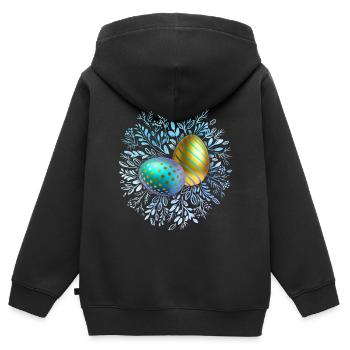 Joyeuses Pâques, Oeufs de Pâques, Oeuf de conception 3D - Sweat Premium à capuche zippé enfant bio - noir - Dos - AI Model Kid Male (0cm)