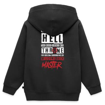 Hölle und Meister, Lustig - Kinder Premium Organic Zip Hoodie - Schwarz - Hinten - AI Model Kid Male (0cm)