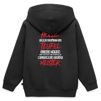 Hölle und Meister, Lustig - Kinder Premium Organic Zip Hoodie - Schwarz - Hinten - AI Model Kid Male (0cm)