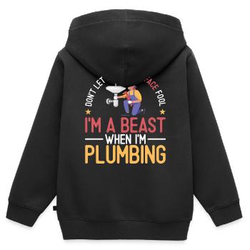 Plombier de plomberie femme Ne laissez pas - Sweat Premium à capuche zippé enfant bio - noir - Dos - AI Model Kid Male (0cm)