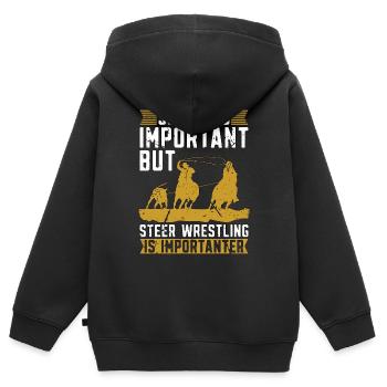 Steer Wrestling School est important Calf Roping - Sweat Premium à capuche zippé enfant bio - noir - Dos - AI Model Kid Male (0cm)