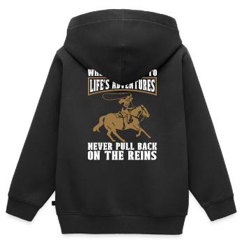 Steer Wrestling quand il s’agit de rodéo Team Roping - Sweat Premium à capuche zippé enfant bio - noir - Dos - AI Model Kid Male (0cm)