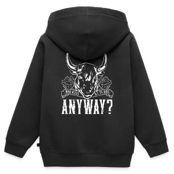 Steer Wrestling qui a besoin des 24 côtes mollet Roping - Sweat Premium à capuche zippé enfant bio - noir - Dos - AI Model Kid Male (0cm)