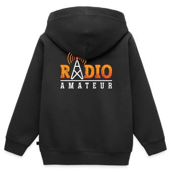 Un radioamateur amateur aime l’antenne Opérateur radio amateur - Sweat Premium à capuche zippé enfant bio - noir - Dos - AI Model Kid Male (0cm)