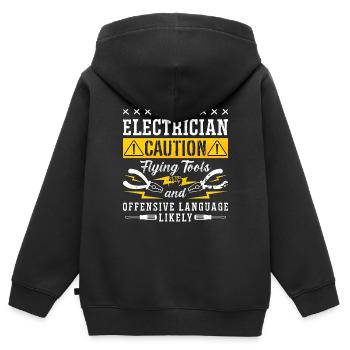 Réparation électronique Ancien électricien Attention Réparation - Sweat Premium à capuche zippé enfant bio - noir - Dos - AI Model Kid Male (0cm)