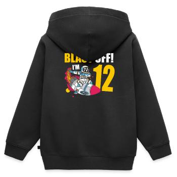 Je suis 12 Astronaut Lover Spaceship Happy - Sweat Premium à capuche zippé enfant bio - noir - Dos - AI Model Kid Male (0cm)