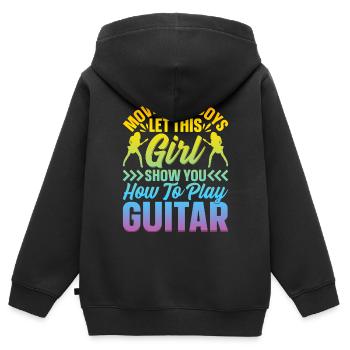 Guitariste Filles Guitariste - Funny Guitar Playe - Sweat Premium à capuche zippé enfant bio - noir - Dos - AI Model Kid Male (0cm)