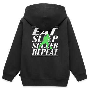 Alimentation Sommeil Football - Sweat Premium à capuche zippé enfant bio - noir - Dos - AI Model Kid Male (0cm)