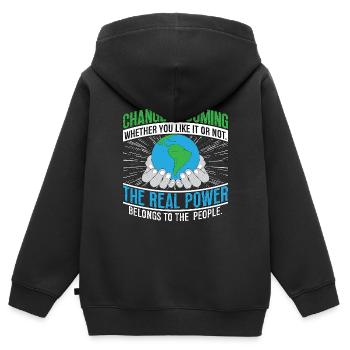 Climate Change Change Is Coming Environmentalist - Kinder Premium Organic Zip Hoodie - Schwarz - Hinten - AI Model Kid Male (0cm)