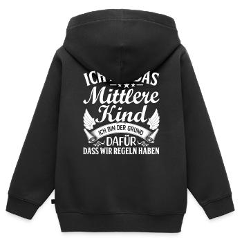 Ich bin das mittlere Kind der Grund für Regeln - Kinder Premium Organic Zip Hoodie - Schwarz - Hinten - AI Model Kid Male (0cm)
