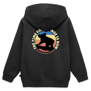 Global Warming The Time For Change Retro Activism - Kinder Premium Organic Zip Hoodie - Schwarz - Hinten - AI Model Kid Male (0cm)
