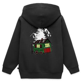 Bauwagen Xmas Winter Natur Gebirge Berg Alpen - Kinder Premium Organic Zip Hoodie - Schwarz - Hinten - AI Model Kid Male (0cm)