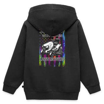 Tonte de pelouse - Entretien de pelouse - Jardinier - Jardinier - Sweat Premium à capuche zippé enfant bio - noir - Dos - AI Model Kid Male (0cm)