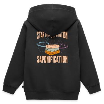 Fabrication du savon Démarrage de l’opération Savon fait maison - Sweat Premium à capuche zippé enfant bio - noir - Dos - AI Model Kid Male (0cm)