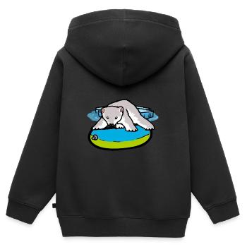 Eisbär Seenot Schwimmring Klimawandel Klima - Kinder Premium Organic Zip Hoodie - Schwarz - Hinten - AI Model Kid Male (0cm)