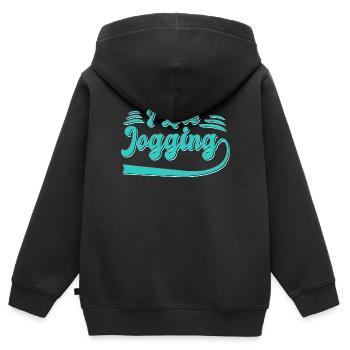 J’adore faire du jogging - Sweat Premium à capuche zippé enfant bio - noir - Dos - AI Model Kid Male (0cm)