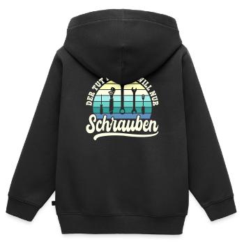 Der will nur Schrauben Kfz-Mechaniker Schrauber - Kinder Premium Organic Zip Hoodie - Schwarz - Hinten - AI Model Kid Male (0cm)