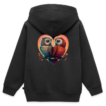 Owl Heart Valentine's Day - Kids Premium Organic Zip-up Hoodie - black - Back - AI Model Kid Male (0cm)