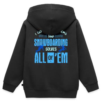 Snowboarders, Vacances snowboard, Matériel de snowboard - Sweat Premium à capuche zippé enfant bio - noir - Dos - AI Model Kid Male (0cm)