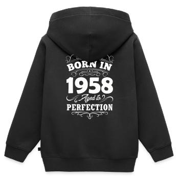 1958 Cadeau d’anniversaire Bursdag vintage - Sweat Premium à capuche zippé enfant bio - noir - Dos - AI Model Kid Male (0cm)