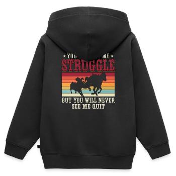 Steer Wrestling You May See Me Retro Team Roping - Sweat Premium à capuche zippé enfant bio - noir - Dos - AI Model Kid Male (0cm)