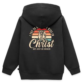 Steer Wrestling J’essaie d’élever mes enfants Rodéo rétro - Sweat Premium à capuche zippé enfant bio - noir - Dos - AI Model Kid Male (0cm)