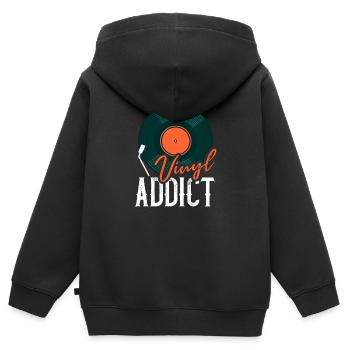 Amateur de musique audiophile accro au vinyle - Sweat Premium à capuche zippé enfant bio - noir - Dos - AI Model Kid Male (0cm)