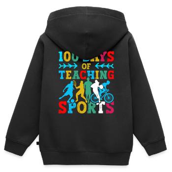 100 Tage Sportunterricht Schulfachlehrer - Kinder Premium Organic Zip Hoodie - Schwarz - Hinten - AI Model Kid Male (0cm)