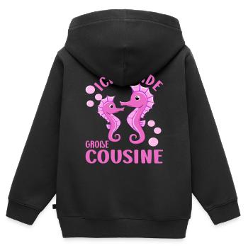Cousine Ich werde große Cousine Seesterne Cousinen - Kinder Premium Organic Zip Hoodie - Schwarz - Hinten - AI Model Kid Male (0cm)
